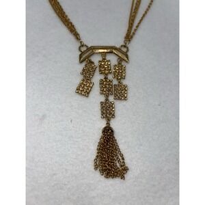 Asian Inspired 4 Strand Necklace With Tassel 16" Long